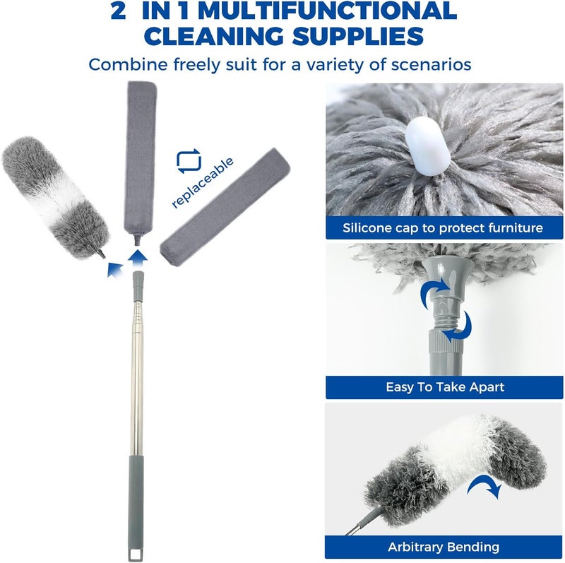 AURUZA 4 Pcs Dusters for Cleaning, 2 in 1 Microfiber Dusters and Retractable Gap Dust Cleaner with 1 Microfiber Dusting Cloths Long Handle 30-100 Inches Extension Pole for Ceiling Fan Cleaning Supplies - Image 3